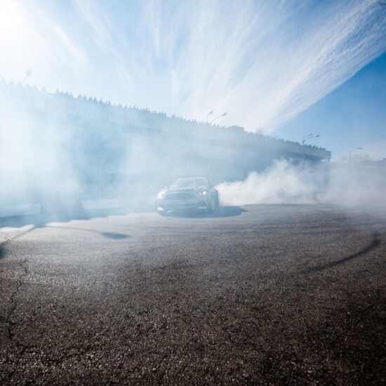 Car drifting and doing donuts